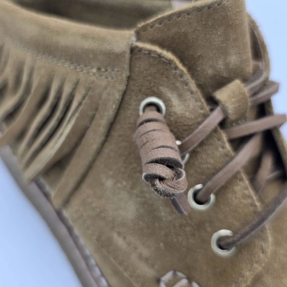 NWOT Rebecca Minkoff x Sperry Fringe Tan Leather Chukka Boots, Tan, Women’s 7.5 - Picture 2 of 16